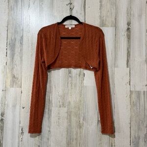 Cropped Cardigan Floral Texturd Long Sleeve Arm Cover Up